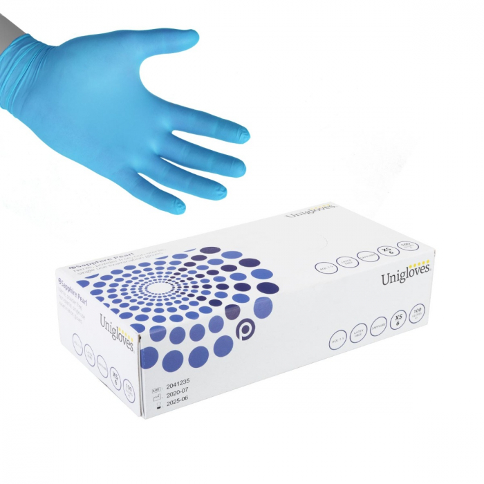 Box of 100 Unigloves Sapphire Pearl Nitrile Gloves