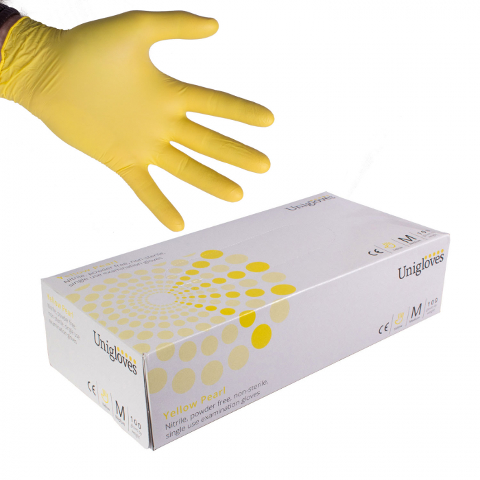 Box of 100 Uniglove Yellow Pearl Nitrile Gloves